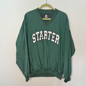 Vintage Starter Jacket Windbreaker Green Classic Pullover 90s Large Spell out